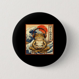 Japanese Gaming Frog Great Wave Design 6 Cm Round Badge