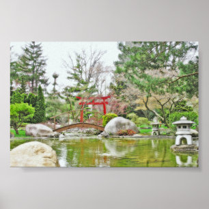 JAPANESE GARDEN AND RED TORII GATE PRINT