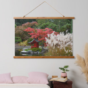 Japanese Garden Autumn Scene Landscape Hanging Tapestry