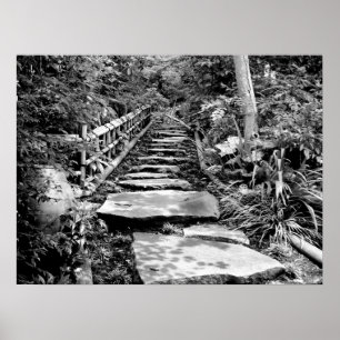 Japanese Garden Black & White Photography Poster