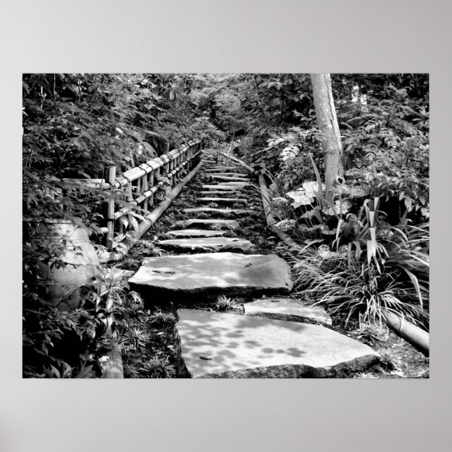 Japanese Garden Black & White Photography Poster (Front)