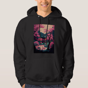 Japanese garden Cherry Blossom bridge shrine pink  Hoodie