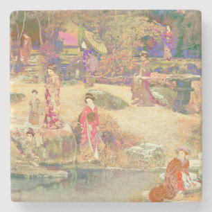 Japanese Garden II / Washed Ed Stone Postcards Stone Coaster