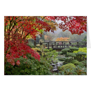 Japanese Garden in a Foggy Fall Morning Card