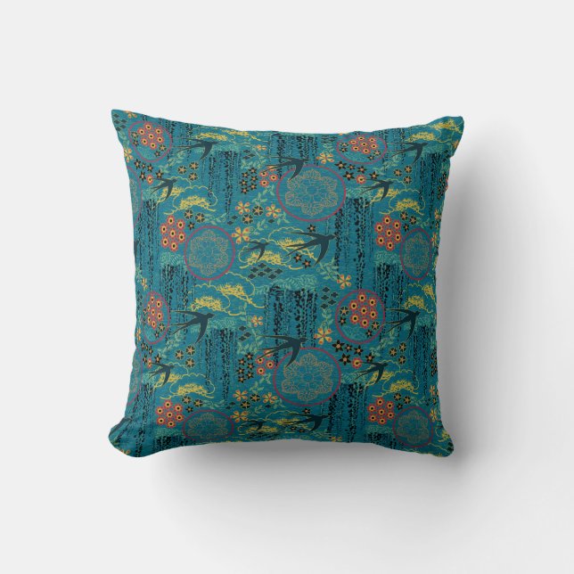 Japanese Garden in Teal Cushion (Front)
