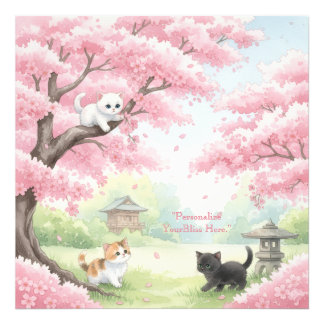 Japanese Garden Kittens & Cherry Blossoms Watercol Photo Print