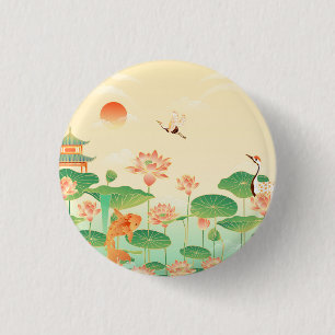 Japanese Garden Koi Pond and Waterlilies Art 3 Cm Round Badge