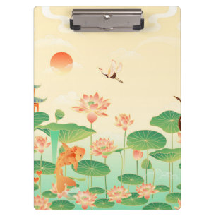 Japanese Garden Koi Pond and Waterlilies Art Clipboard