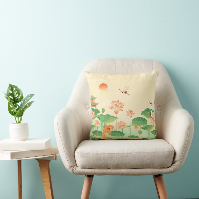 Japanese Garden Koi Pond and Waterlilies Art Cushion (Chair)