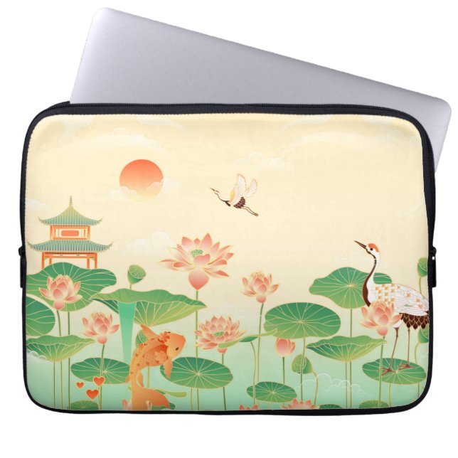 Japanese Garden Koi Pond and Waterlilies Art Laptop Sleeve (Front)