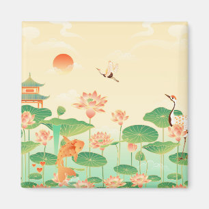 Japanese Garden Koi Pond and Waterlilies Art Magnet