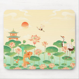 Japanese Garden Koi Pond and Waterlilies Art Mouse Pad