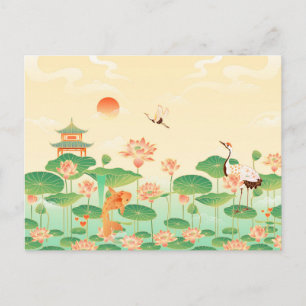Japanese Garden Koi Pond and Waterlilies Art Postcard