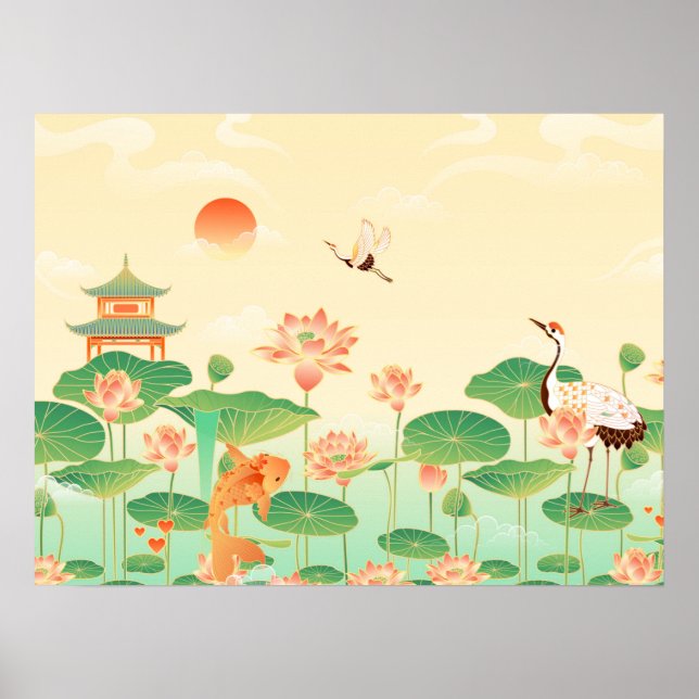 Japanese Garden Koi Pond and Waterlilies Art Poster (Front)