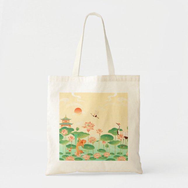 Japanese Garden Koi Pond and Waterlilies Art Tote Bag (Front)