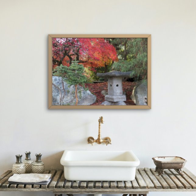 Japanese Garden Lantern and Autumn Leaves Photo Print (In Situ Framed)