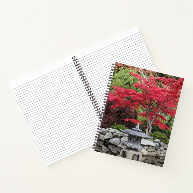 Japanese Garden Lantern and Red Maple Leaves Notebook (Inside)