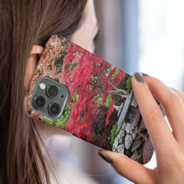 Japanese Garden Lantern and Red Maple Leaves Photo Case-Mate iPhone Case (In Situ)