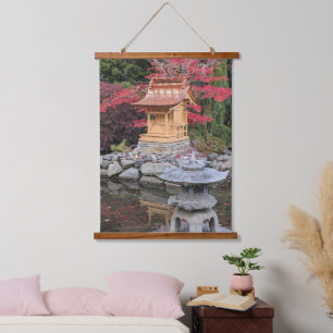 Japanese Garden Lantern and Shinto Shrine Hanging Tapestry