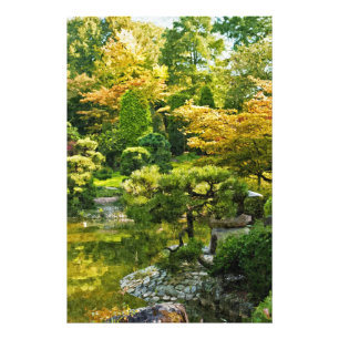 Japanese Garden Painting Effect Landscape Photo Print
