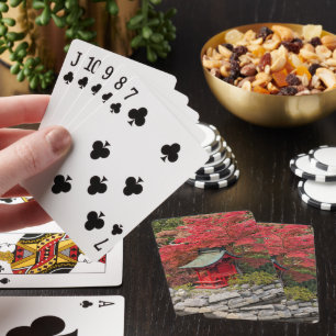 Japanese Garden Shrine and Autumn Leaves Playing Cards