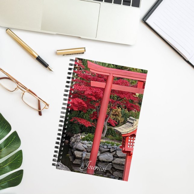 Japanese Garden Structures and Red Maple Leaves Notebook (In Situ)