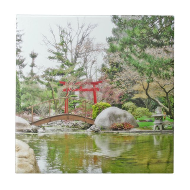 JAPANESE GARDEN WITH BRIDGE AND TORII (RED GATE) TILE (Front)