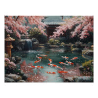 Japanese Garden with Koi and Cherry Blossoms