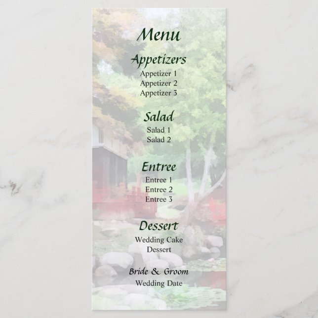 Japanese Garden With Red Bridge Wedding Menu (Front)