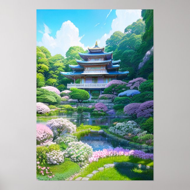 Japanese Garden with Temple Poster (Front)