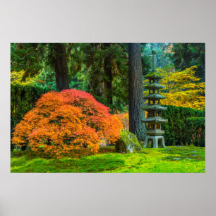 Japanese Gardens In Autumn In Portland, Oregon Poster
