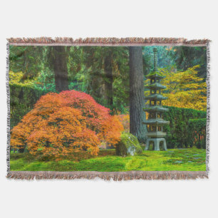 Japanese Gardens In Autumn In Portland, Oregon Throw Blanket