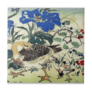 Japanese Geese Woodblock Art Ukiyo-E Vintage Tile
