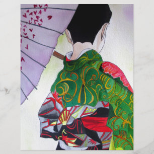 Japanese Geisha art with kimono and umbrella