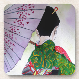 Japanese Geisha art with kimono and umbrella Coaster