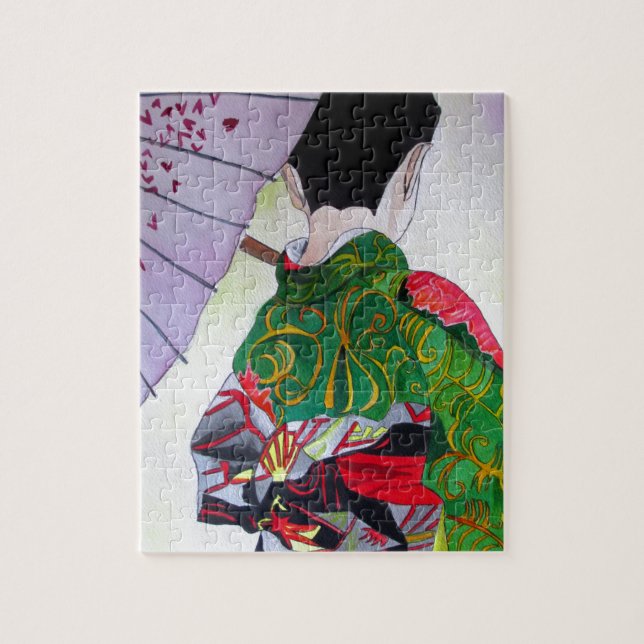 Japanese Geisha art with kimono and umbrella Jigsaw Puzzle (Vertical)