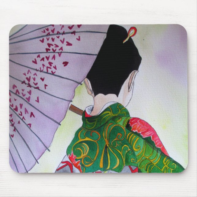 Japanese Geisha art with kimono and umbrella Mouse Pad (Front)