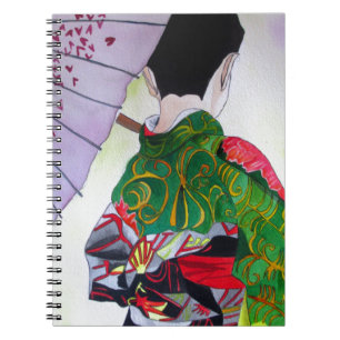 Japanese Geisha art with kimono and umbrella Notebook