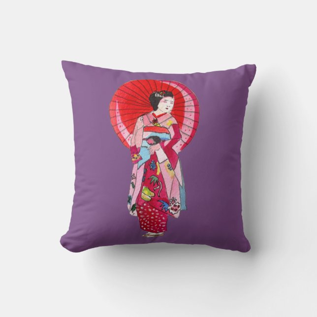 Japanese Geisha cute kimono original art Cushion (Front)