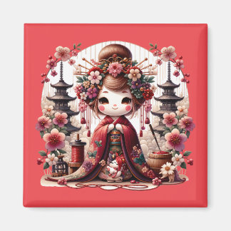Japanese Geisha Cute Scene Magnet