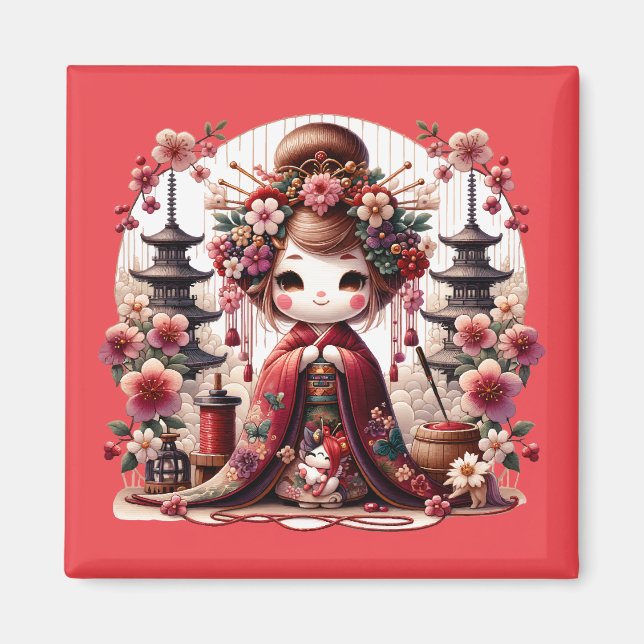 Japanese Geisha Cute Scene Magnet (Front)