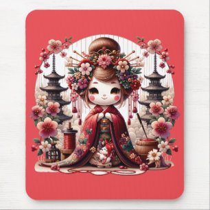 Japanese Geisha Cute Scene Mouse Pad