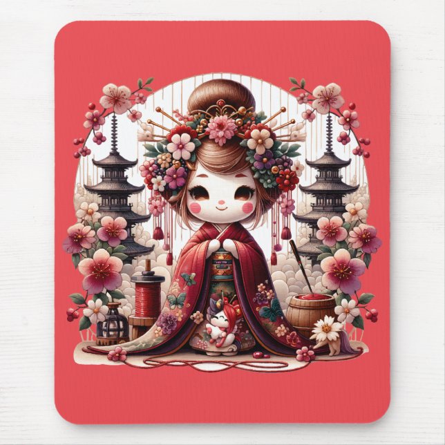Japanese Geisha Cute Scene Mouse Pad (Front)