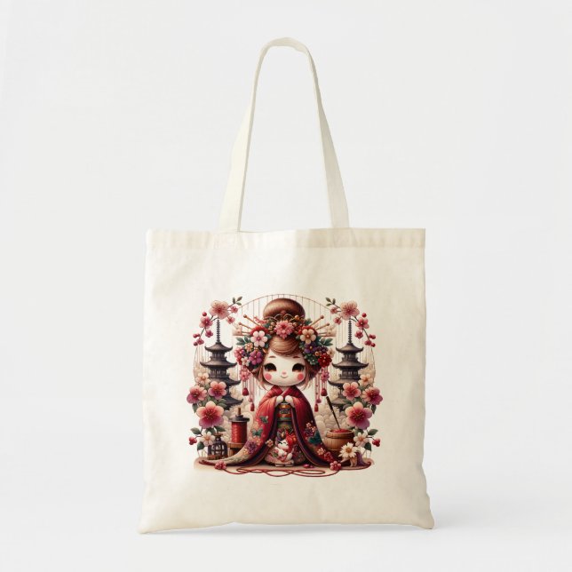 Japanese Geisha Cute Scene Tote Bag (Front)
