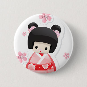 Japanese Geisha Doll - buns series button