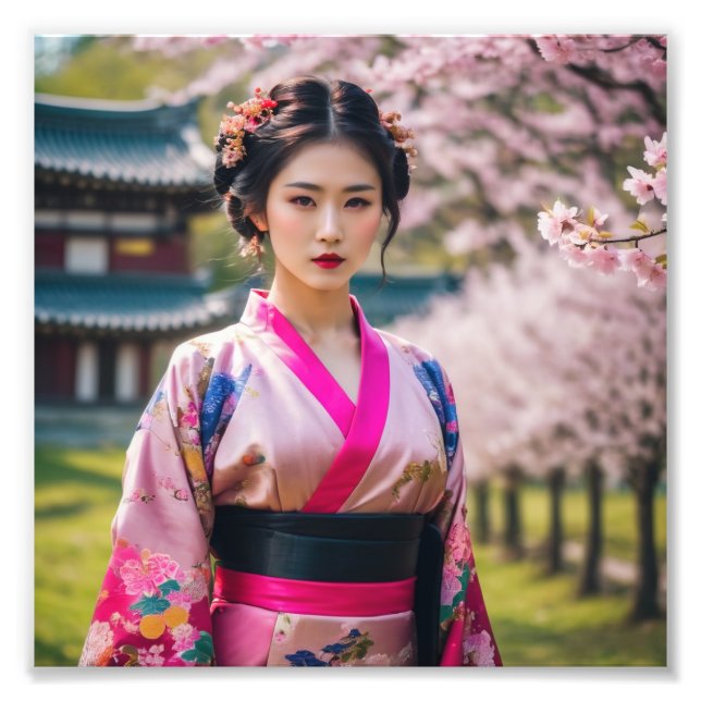 Japanese Geisha Girl in Beautiful Surroundings Photo Print (Front)