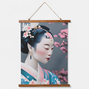 Japanese Geisha In A Cherry Blossom Garden Hanging Tapestry