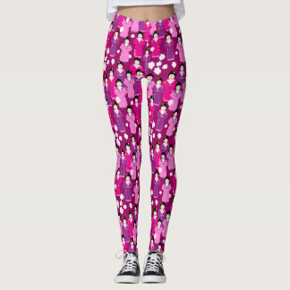 Japanese Geisha in Kimonos Pink Pattern Leggings
