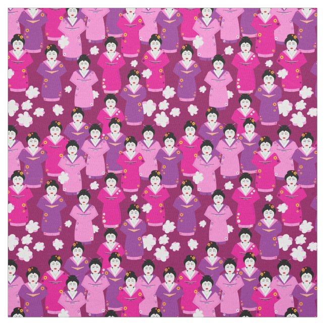 Japanese Geisha in Kimono's Pink Patterned Fabric (Swatch)