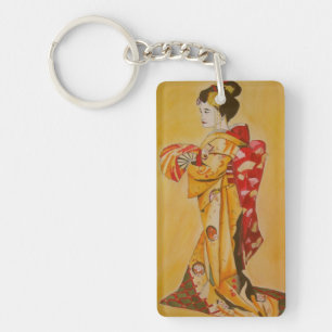 Japanese Geisha in red and gold kimono Key Ring